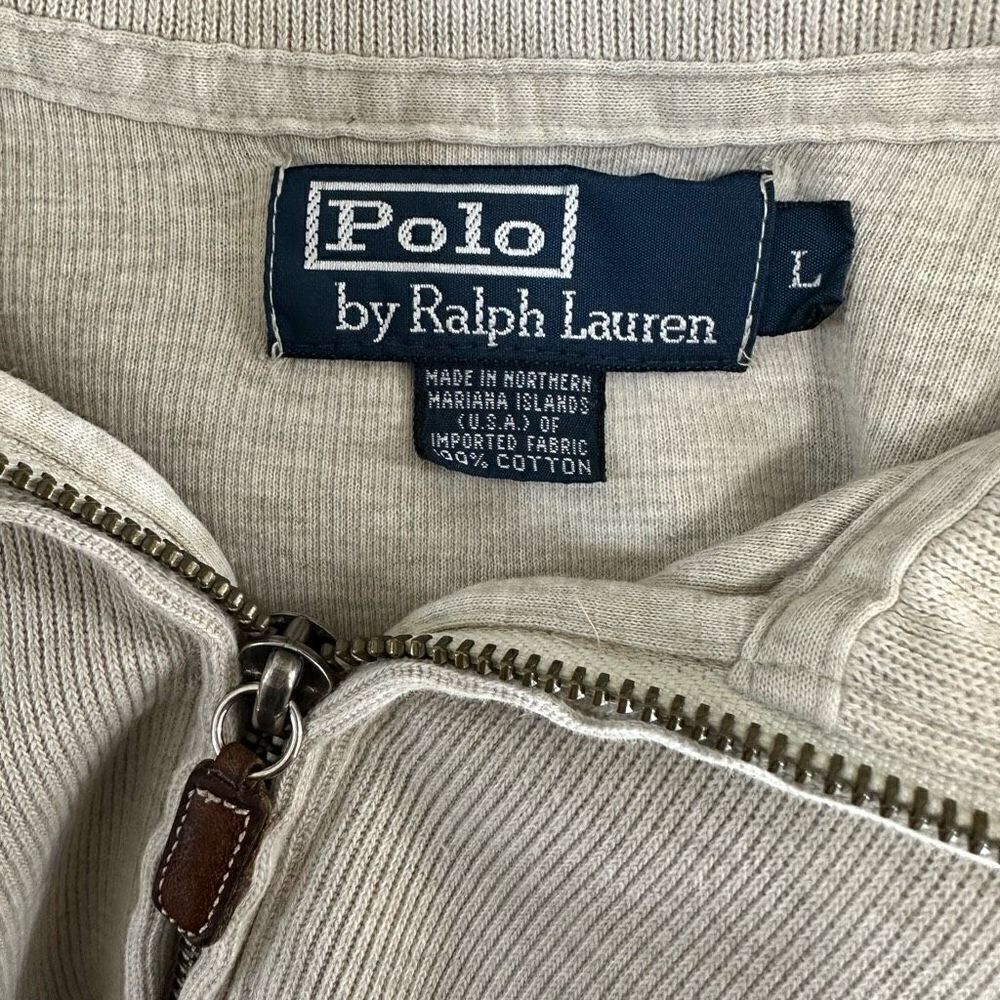 Vintage 90s Polo Ralph Lauren Beige Classic Pullover Sweatshirt 1/4th Zip Large - Picture 5 of 10